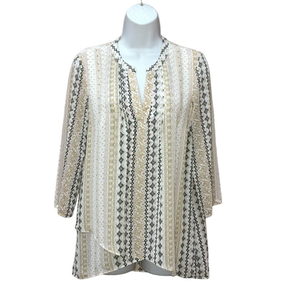 DR2 Boho Geometric Paisley Sheer Tunic Top - Women’s XS